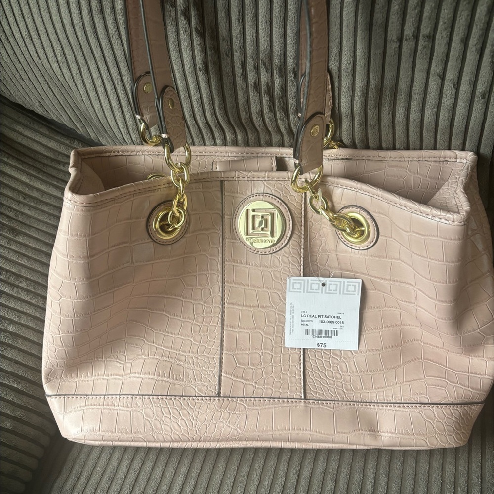 Liz Claiborne Blush Pink Faux-Croc Tote with Gold Accents